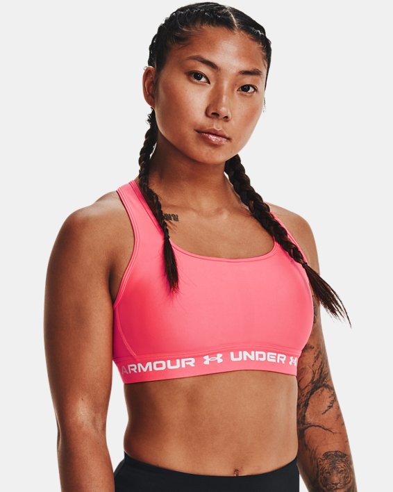 Women's Armour® Mid Crossback Sports Bra, Pink, pdpMainDesktop image number 0